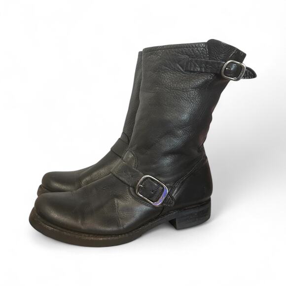 Frye Veronica Short Riding Boots Black Leather Moto Engineer Women's Size 8 B - Picture 2 of 9